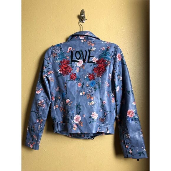 Desigual Women’s Nassau Faux Leather Floral Embroidered Biker Jacket SZ 36 - Picture 8 of 16